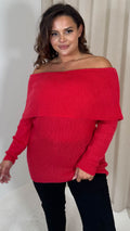 CurveWow Bardot Super Soft Knitted Jumper China Red