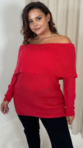 CurveWow Bardot Super Soft Knitted Jumper China Red