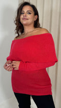 CurveWow Bardot Super Soft Knitted Jumper China Red