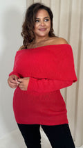 CurveWow Bardot Super Soft Knitted Jumper China Red