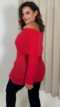 CurveWow Bardot Super Soft Knitted Jumper China Red