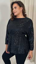 CurveWow Sequin Tunic Long Sleeve Top Black