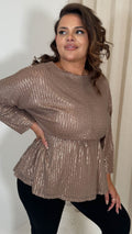 CurveWow Sequin Tunic Long Sleeve Top Copper