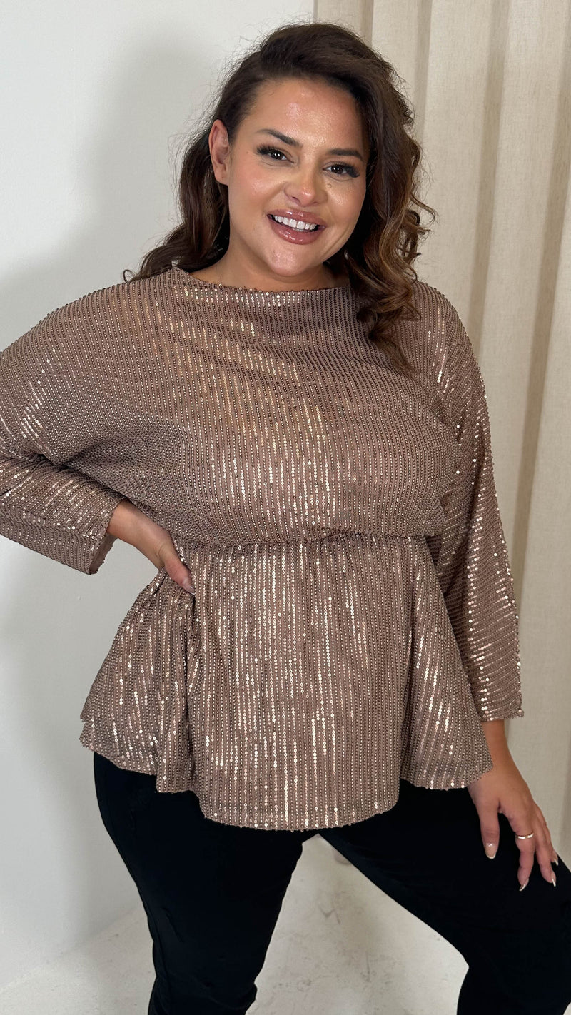 CurveWow Sequin Tunic Long Sleeve Top Copper