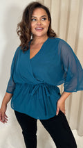 CurveWow Mesh Stripe Kimono Top Teal