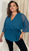 CurveWow Mesh Stripe Kimono Top Teal