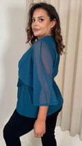 CurveWow Mesh Stripe Kimono Top Teal