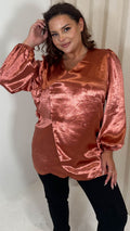 CurveWow Hammered Satin Wrap Blouse Rust