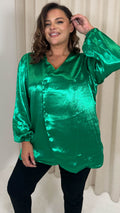 CurveWow Hammered Satin Wrap Blouse Green