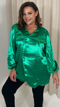 CurveWow Hammered Satin Wrap Blouse Green