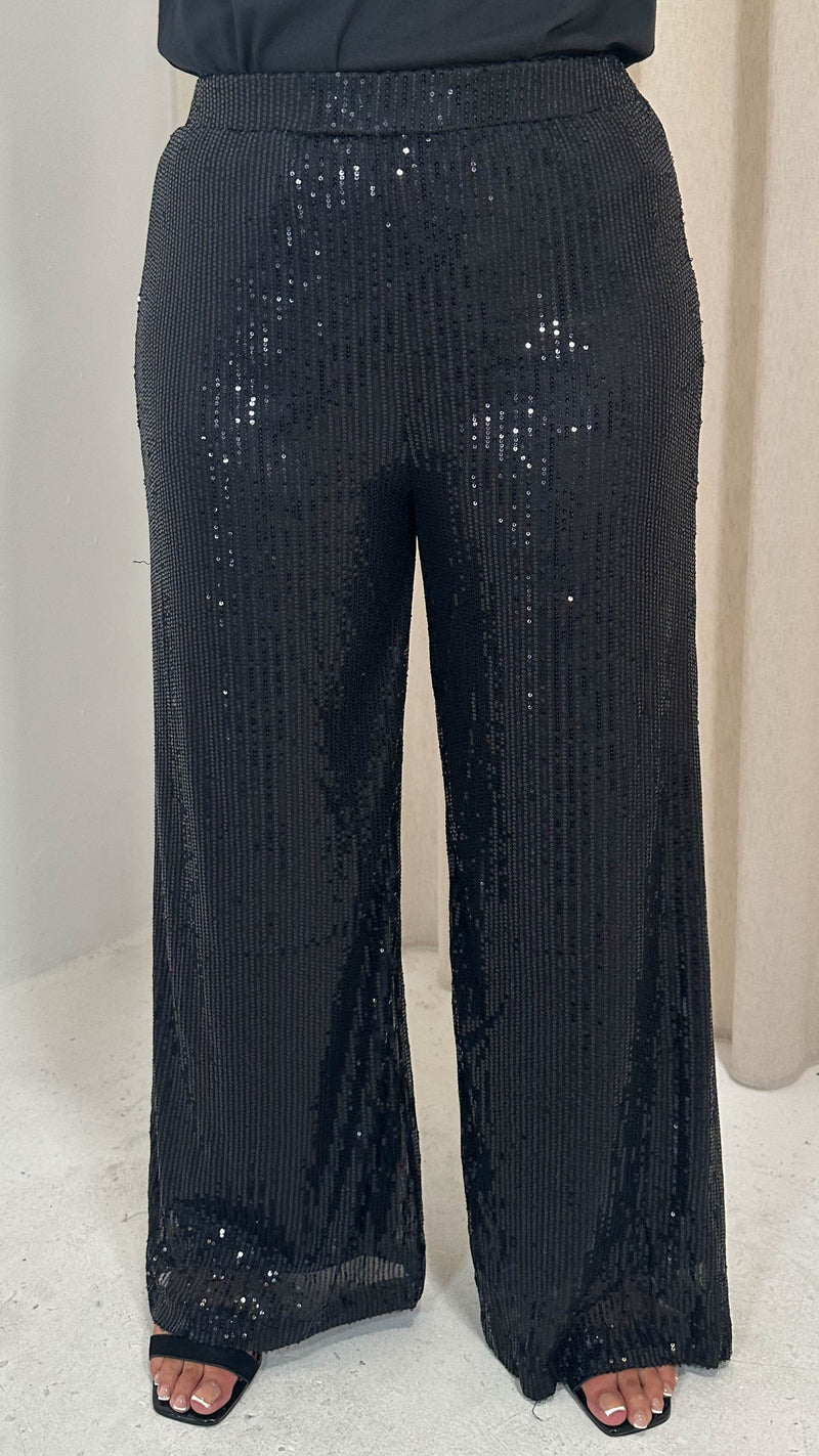 CurveWow Sequin Wide Leg Trouser Black