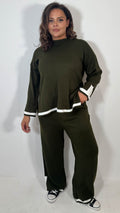 CurveWow Knitted Stripe Hem Co-Ord Khaki