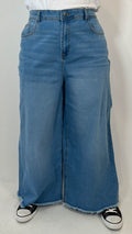 CurveWow Frayed Hem Wide Leg Jean Mid Blue