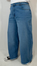 CurveWow Frayed Hem Wide Leg Jean Mid Blue