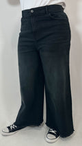 CurveWow Frayed Hem Wide Leg Jean Black