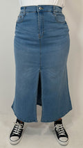 CurveWow Denim Split Front Midaxi Skirt Mid Blue