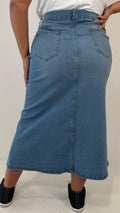 CurveWow Denim Split Front Midaxi Skirt Mid Blue