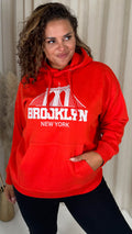 CurveWow Embroidered Flag Slogan Hoodie Red