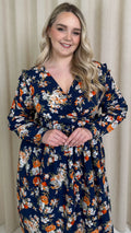 CurveWow Frill Wrap Dress Navy Floral