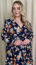 CurveWow Frill Wrap Dress Navy Floral