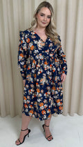 CurveWow Frill Wrap Dress Navy Floral