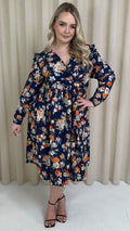 CurveWow Frill Wrap Dress Navy Floral