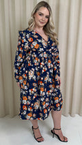CurveWow Frill Wrap Dress Navy Floral