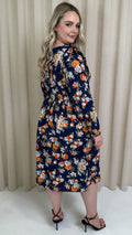 CurveWow Frill Wrap Dress Navy Floral
