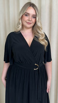 CurveWow D Ring Belted Wrap Dress Black