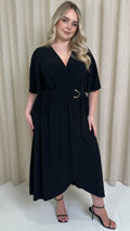 CurveWow D Ring Belted Wrap Dress Black