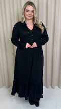 CurveWow Collared Button Smock Dress Black