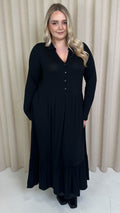 CurveWow Collared Button Smock Dress Black