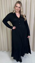 CurveWow Collared Button Smock Dress Black