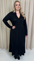 CurveWow Collared Button Smock Dress Black