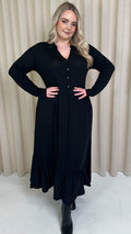 CurveWow Collared Button Smock Dress Black