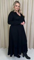 CurveWow Collared Button Smock Dress Black