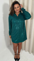 CurveWow Sequin Shirt Dress Green