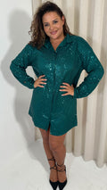 CurveWow Sequin Shirt Dress Green