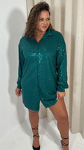 CurveWow Sequin Shirt Dress Green