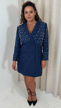 CurveWow Pearl Shoulder Blazer Dress Navy