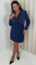 CurveWow Pearl Shoulder Blazer Dress Navy