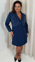 CurveWow Pearl Shoulder Blazer Dress Navy