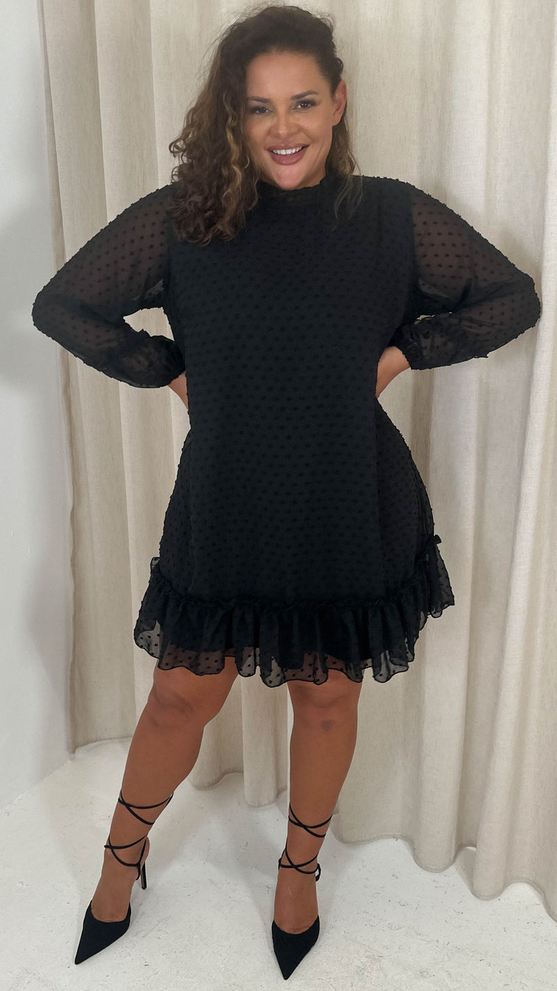 CurveWow High Neck Dobby Mesh Mini Dress Black