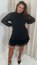 CurveWow High Neck Dobby Mesh Mini Dress Black