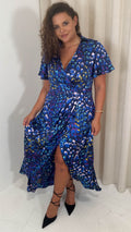 CurveWow Collared Wrap Printed Midi Dress Blue Animal