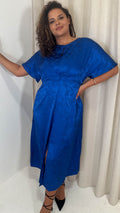 CurveWow Keyhole Oriental Satin Dress Cobalt Blue