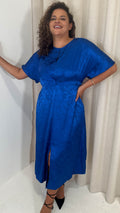 CurveWow Keyhole Oriental Satin Dress Cobalt Blue