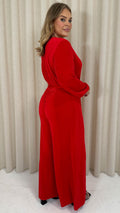 CurveWow V Neck Wrap Jumpsuit Red