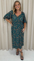 CurveWow Wrap 3/4 Balloon Sleeve Dress Green Floral