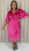 CurveWow Velvet Wrap Dress Cerise